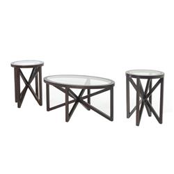 Picture of Benjara BM221542 Wood & Glass Cocktail Set with Star Design Base&#44; Brown - 3 Piece