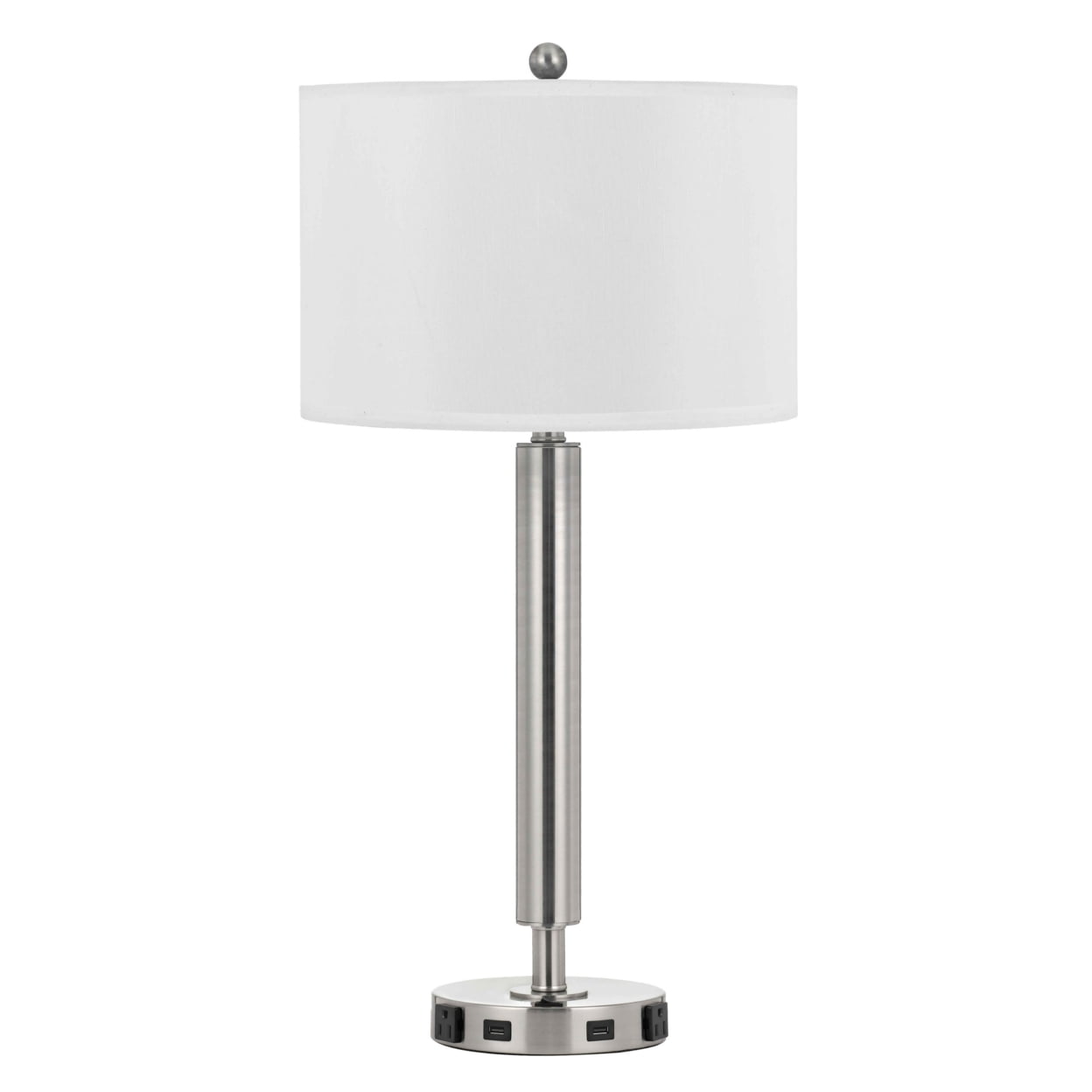Picture of Benjara BM224703 100W Metal Frame Night Stand Lamp with Fabric Shade&#44; White & Silver