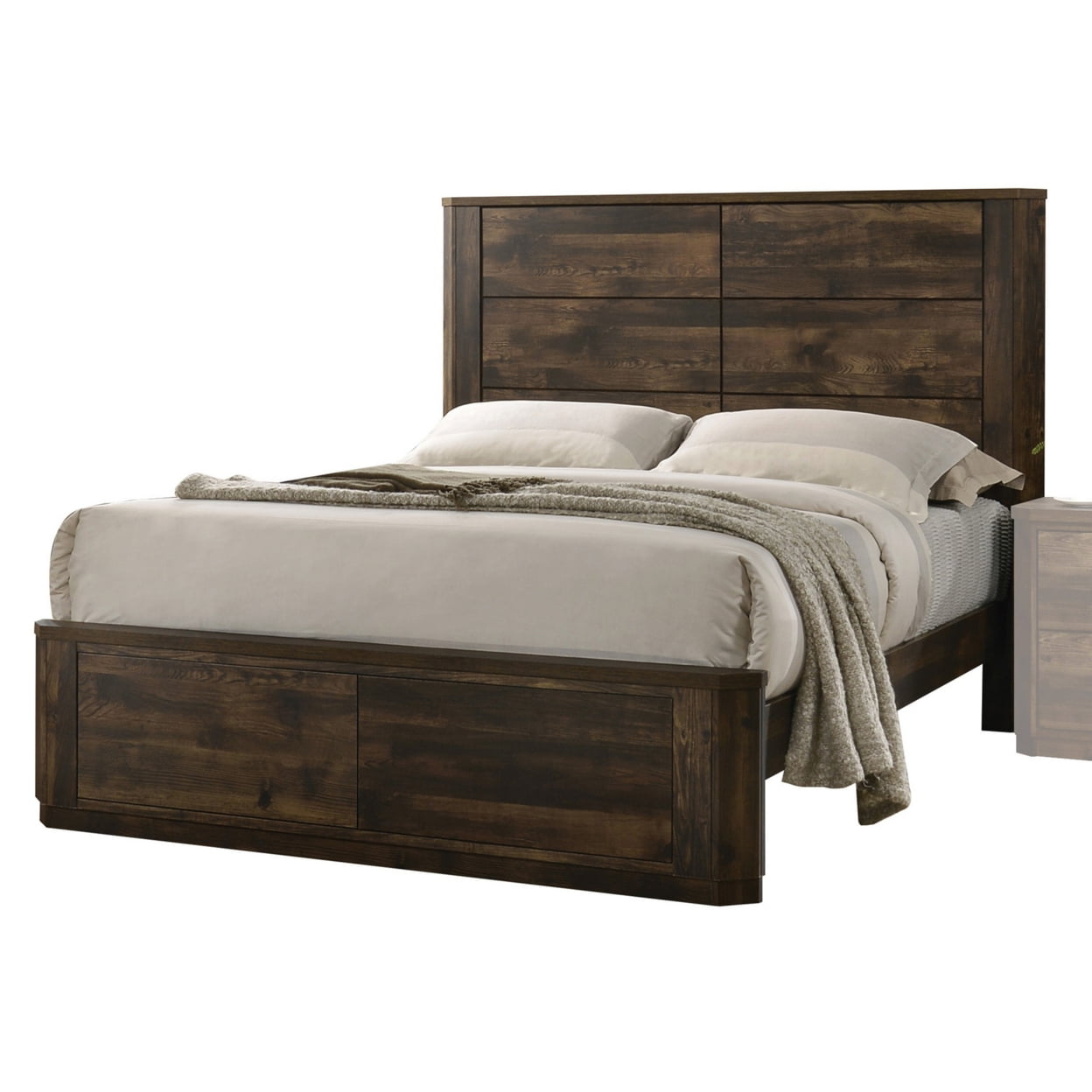 BM221390 Transitional Style Bed with Panel Design Headboard, Rustic Brown - Queen Size -  Benjara