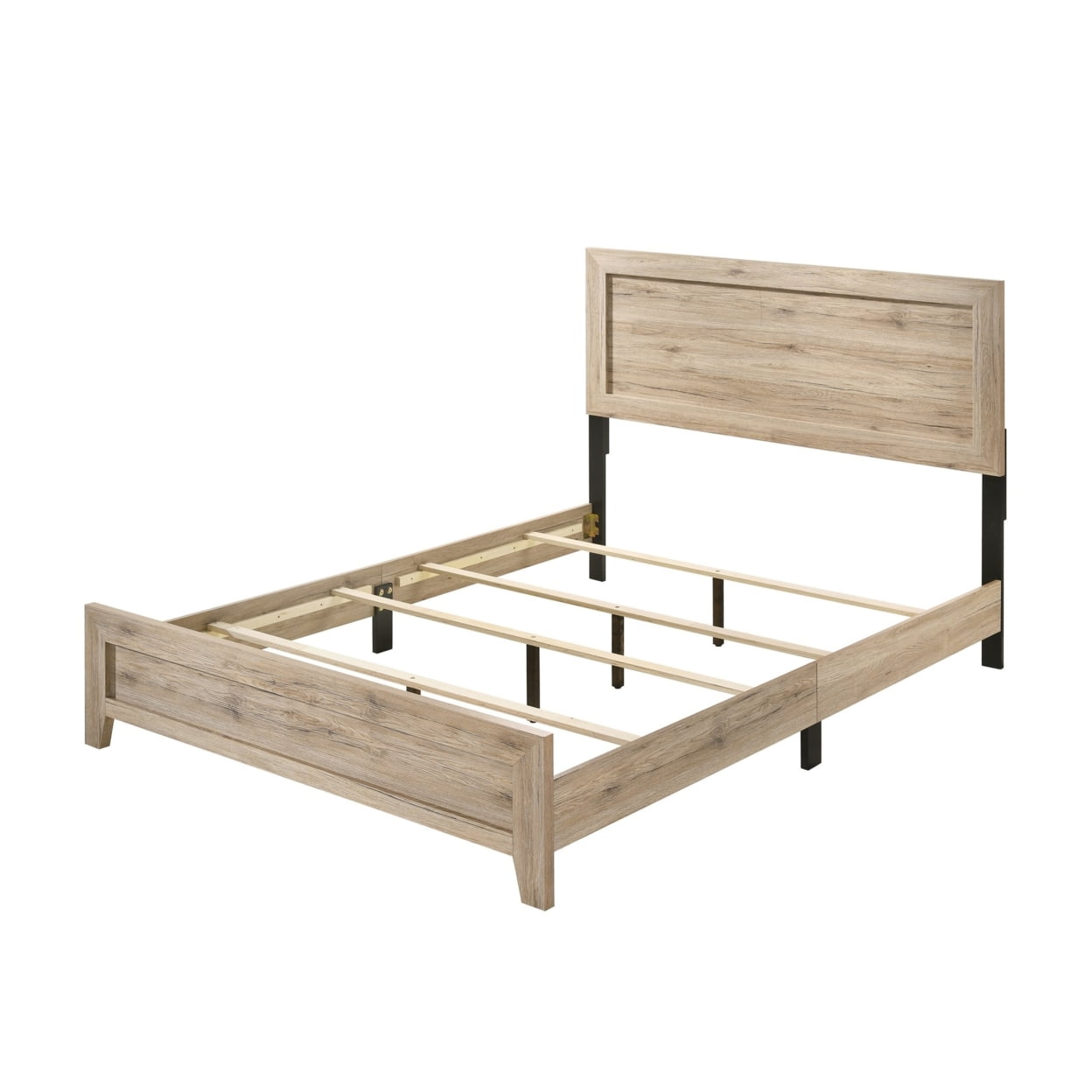 BM221407 Wooden Bed with Rectangular Headboard & Rough Hewn Texture, Brown - Queen Size -  Benjara