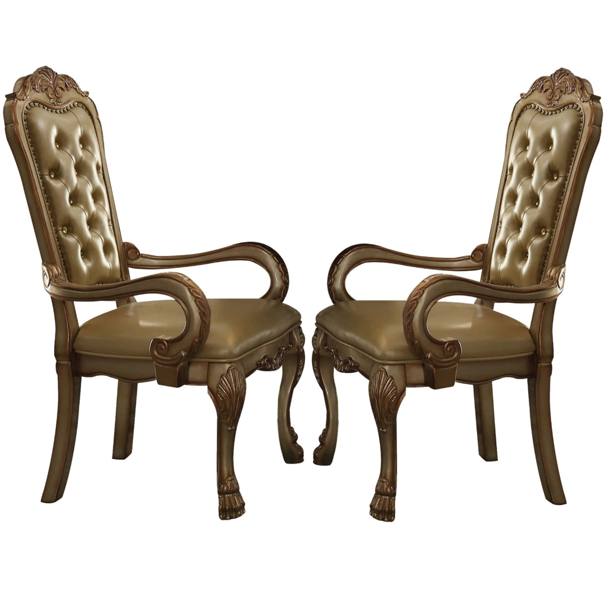 Picture of Benjara BM221496 Leatherette Upholstered Arm Chair with Intricate Carvings, Gold - Set of 2