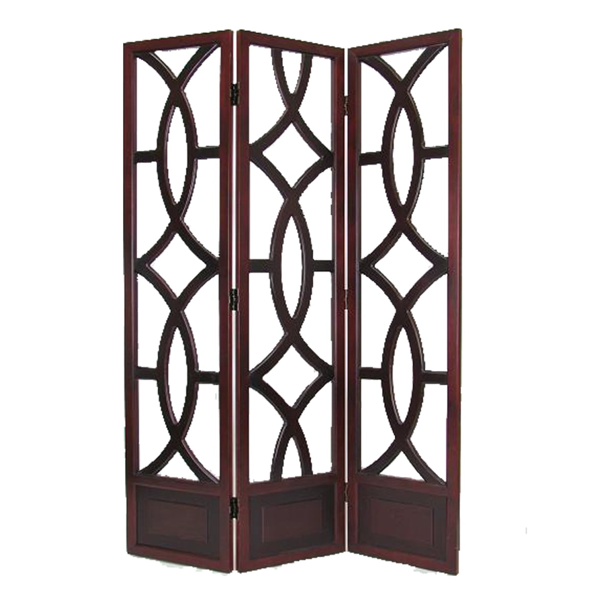 Picture of Benjara BM210117 Open Cut Out Design 3 Panel Wooden Frame Screen with Double Hinges&#44; Brown