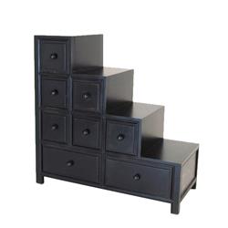 Picture of Benjara BM210158 Wooden Frame Reversible Step Chest with 8 Drawers&#44; Antique Black