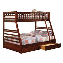 Picture of Benjara BM217455 Slatted Wooden Bunk Bed with Attached Ladder&#44; Cherry Brown - Twin Over Full Size