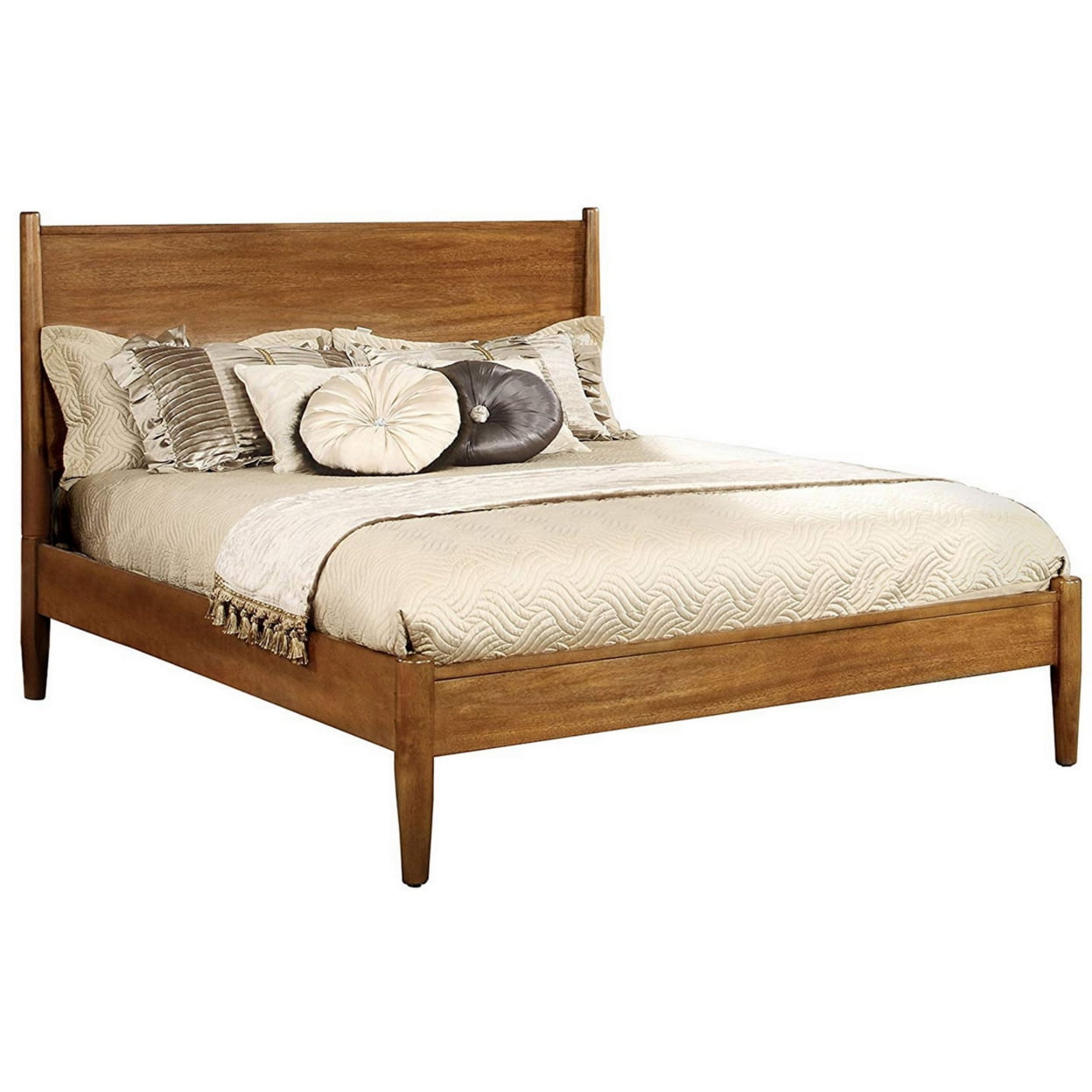 BM217638 Wooden California Bed with Panel Headboard, Oak Brown - King Size -  Benjara
