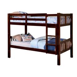 BM217745 Slatted Bunk Bed with Attached Ladder, Espresso Brown - Twin Over Twin Size -  Benjara