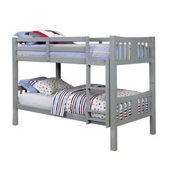 BM217748 Slatted Bunk Bed with Attached Ladder, Gray - Twin Over Twin Size -  Benjara