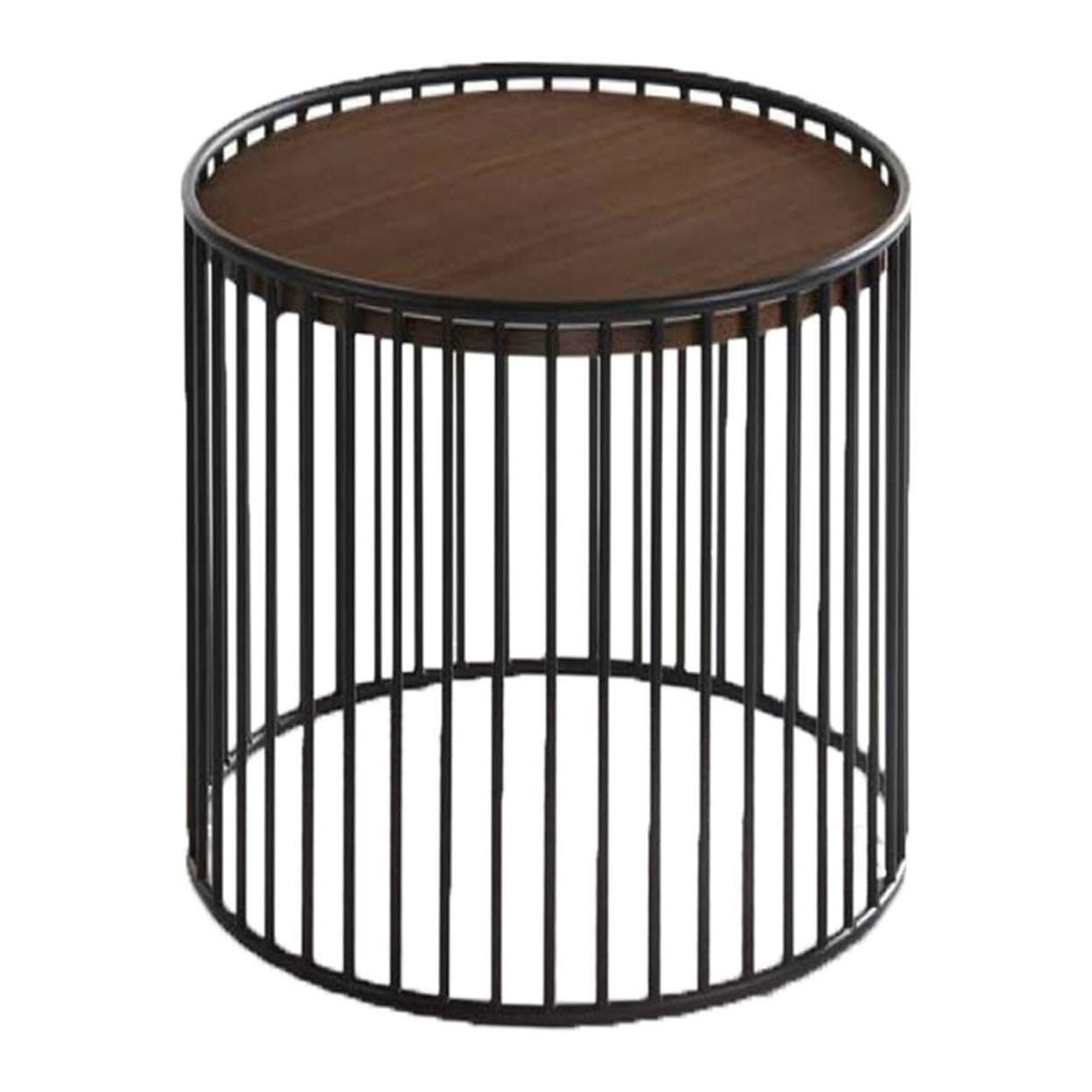Picture of Benjara BM219230 Circular Cage Shaped Metal Frame End Table with Wood Top&#44; Brown & Black