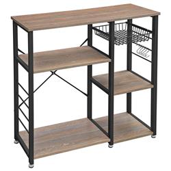 Picture of Benjara BM221273 Wooden Bakers Rack with 4 Shelves & Wire Basket&#44; Brown & Black