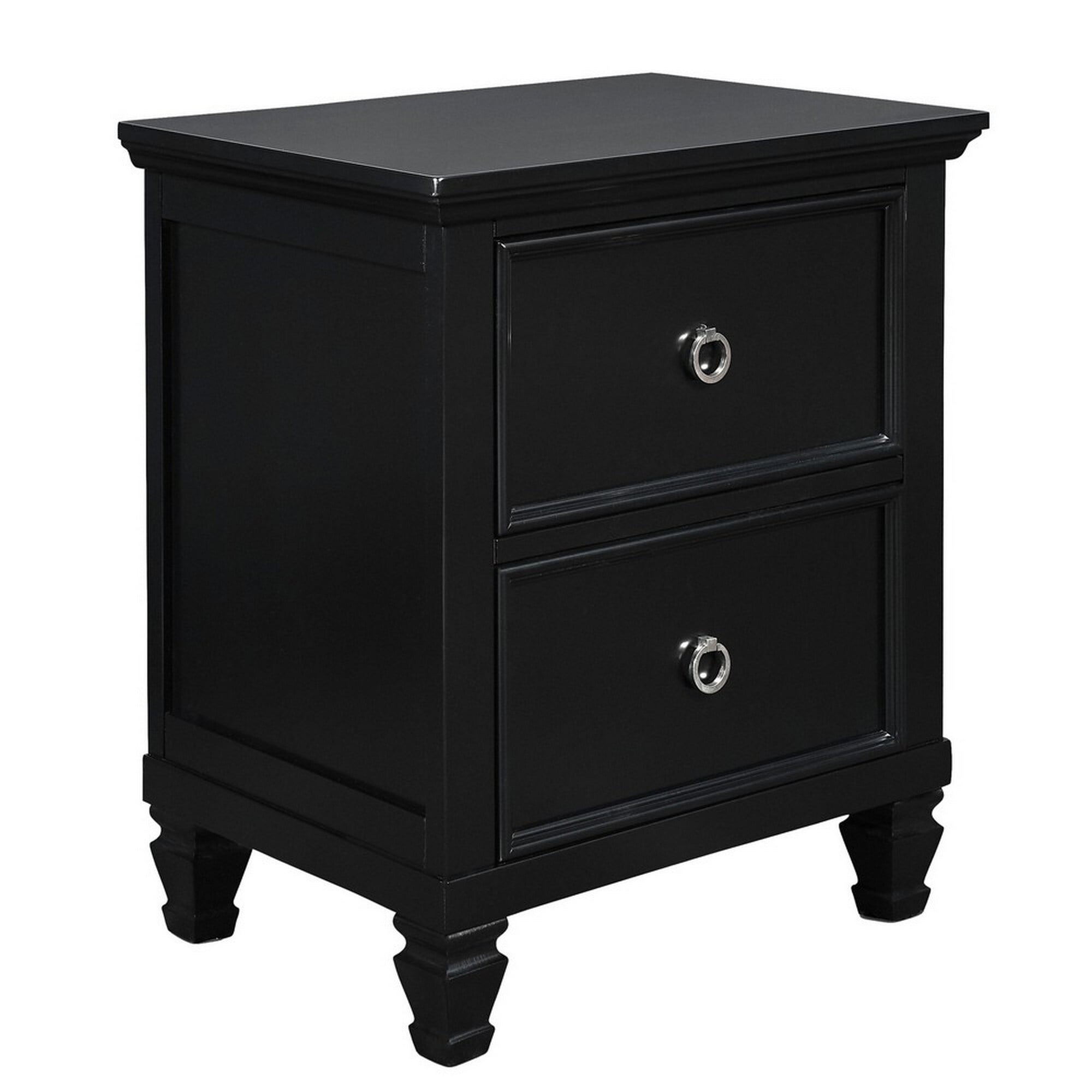 Picture of Benjara BM223297 2 Drawer Wooden Nightstand with Tapered Legs & Metal Rings&#44; Black