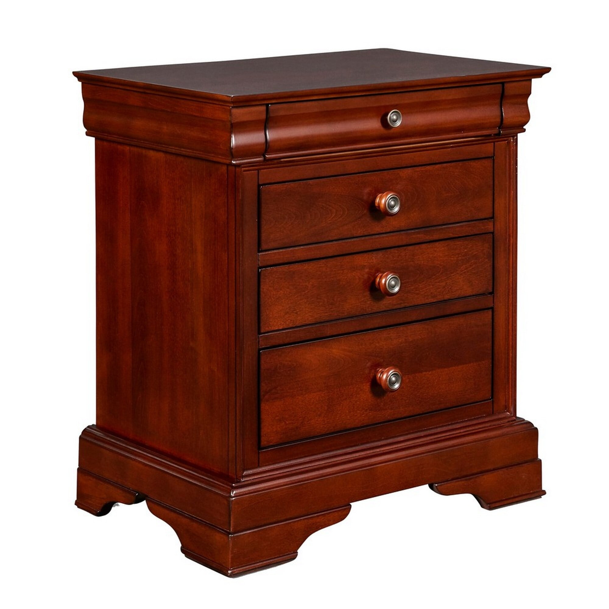 Picture of Benjara BM223357 4 Drawer Wooden Nightstand with Bracket Legs & Metal Knobs&#44; Brown
