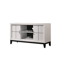 Picture of Benjara BM224619 Wooden TV Stand with 2 Cabinets & 2 Open Compartments&#44; White & Black