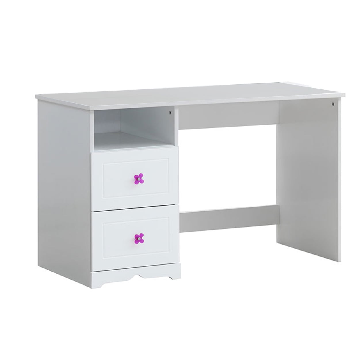 Picture of Benjara BM225935 Wooden Table Desk with 2 Drawers & 1 Open Compartment&#44; White