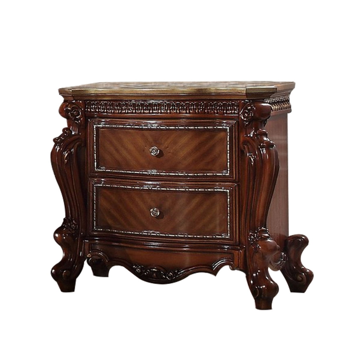 Picture of Benjara BM225950 2 Drawer Wooden Nightstand with Metal Knobs & Carved Details&#44; Brown
