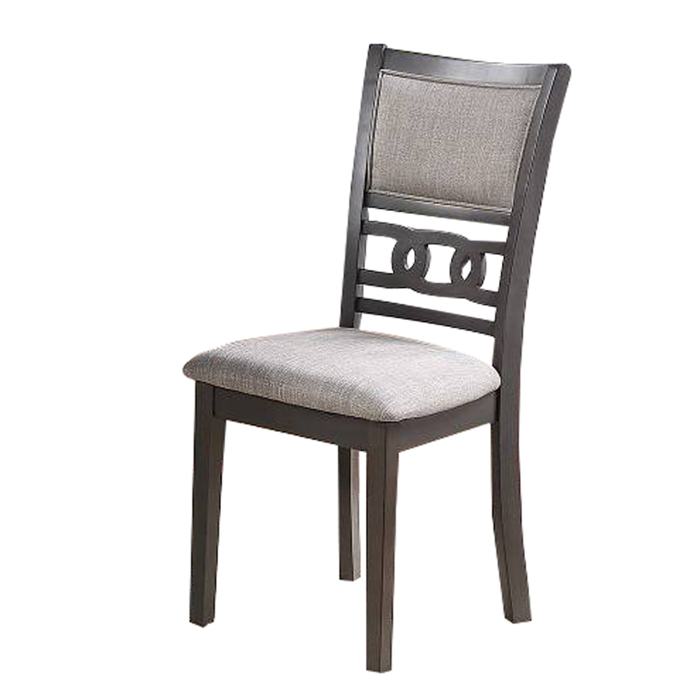 BM228572 Fabric Upholstered Dining Chair with Panel Back & Knot Cut Outs, Gray -  Benjara