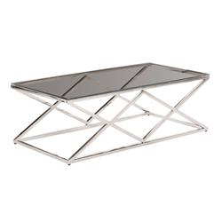 Picture of Benjara BM229487 Diamond Shaped Metal Cocktail Table with Glass Top&#44; Silver
