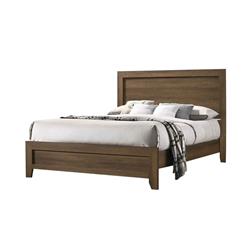 Picture of Benjara BM226858 Wooden Bed with Molded Trim Headboard & Chamfered Legs&#44; Brown - Queen Size