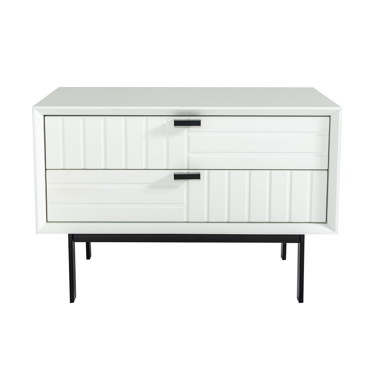 Picture of Benjara BM214806 2 Drawers Wooden Nightstand with Metal Bar Pulls&#44; White & Black