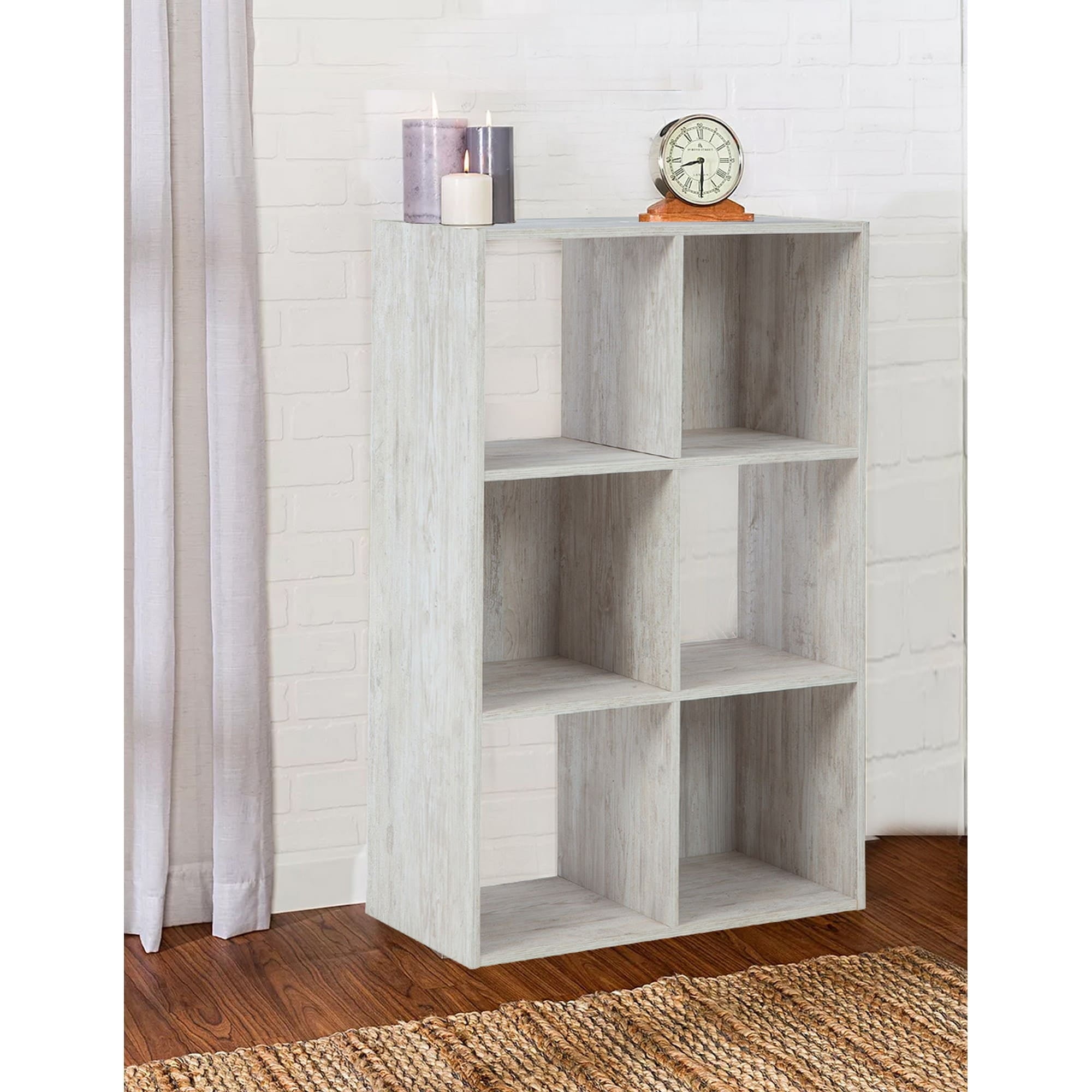 Picture of Benjara BM227057 6 Cube Wooden Organizer with Grain Details&#44; Washed White