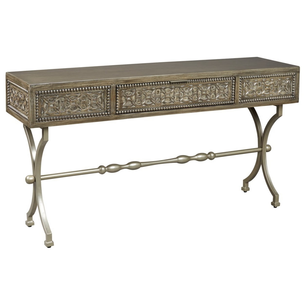 Picture of Benjara BM227088 1 Drawer Console Sofa Table with Medallion Pattern & X Shaped Legs&#44; Brown
