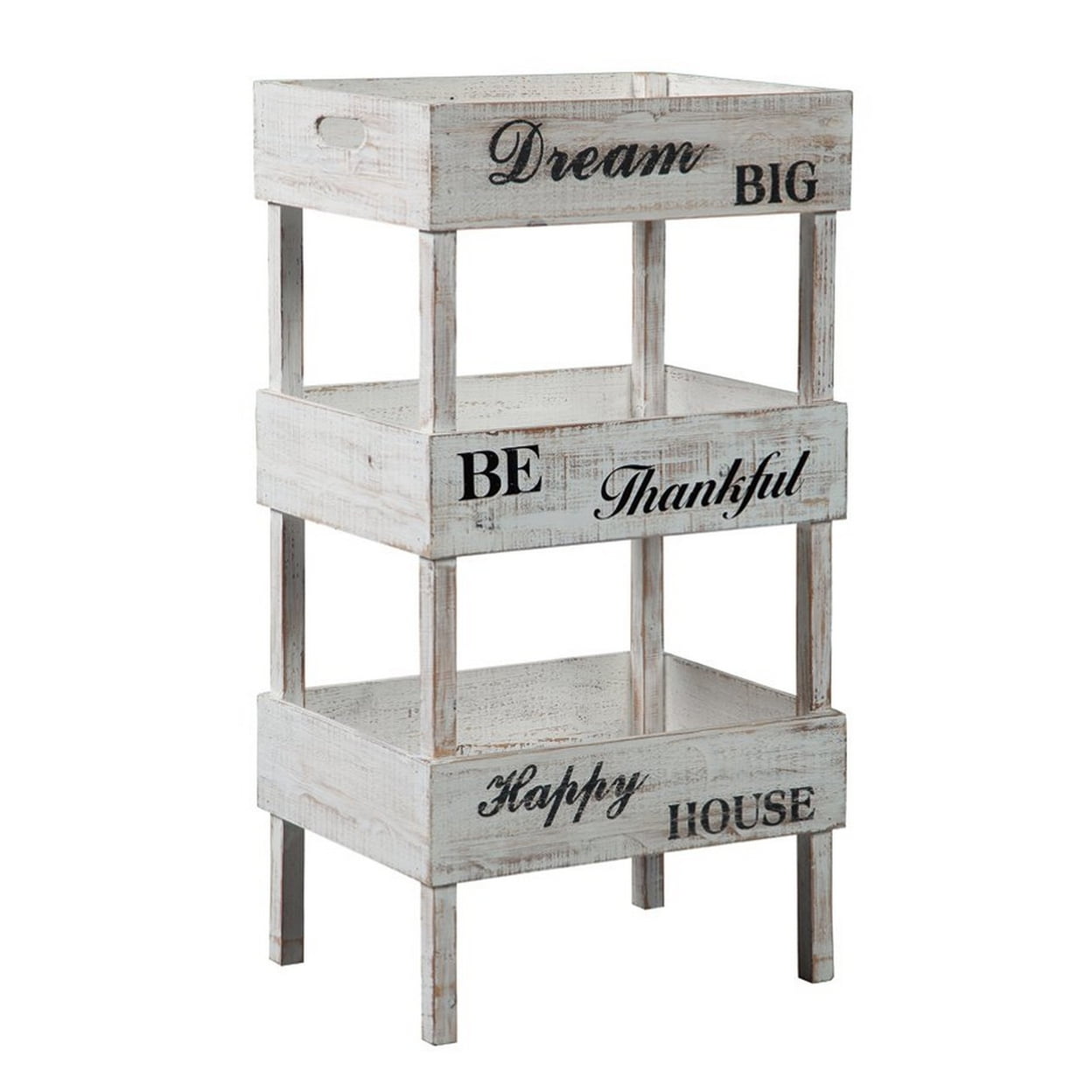 Picture of Benjara BM227092 Wooden Storage Shelf with 3 Open Cases & Cut Out Handle&#44; Antique White