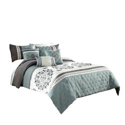 Picture of Benjara BM227292 Polyester Comforter Set with Floral Details&#44; Blue & Gray - King Size - 7 Piece
