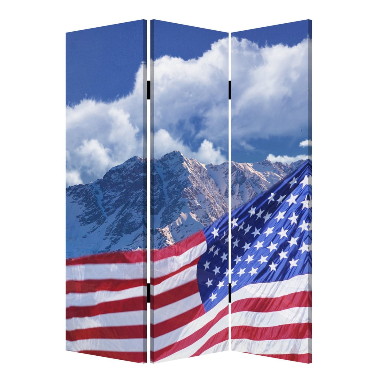 Picture of Benjara BM228608 American Flag Printed Wood & Canvas 3 Panel Screen&#44; Multi Color