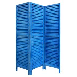 Picture of Benjara BM228609 Wooden 3 Panel Shutter Screen with Fitted Slats&#44; Light Blue