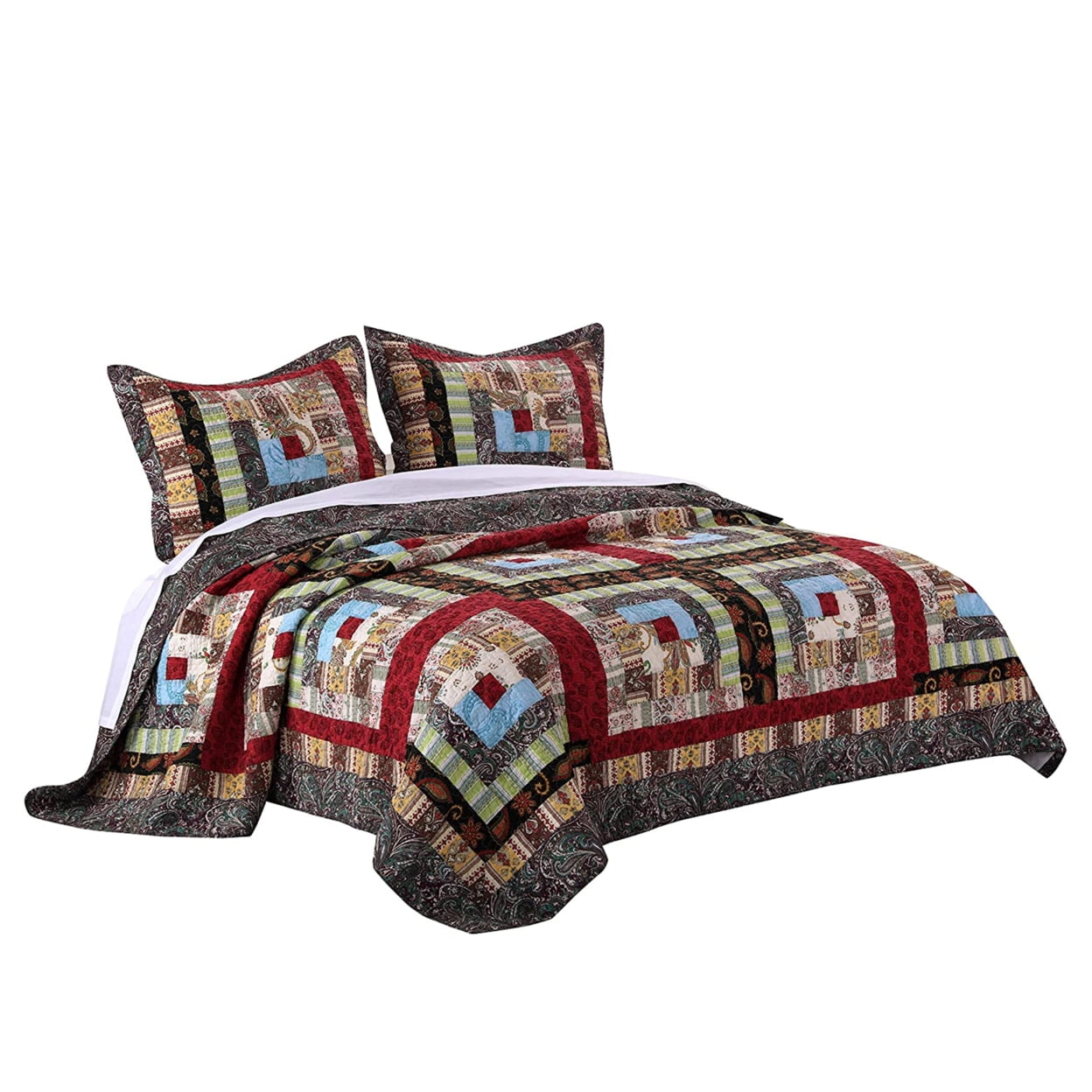 Thames Cotton Quilt Set with Log Cabin Pattern, Multi Color - King Size - 3 Piece -  NewestEdition, NE2530879
