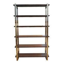 Picture of Benzara BM230360 Metal Frame Bookcase with 6 Tier Wooden Shelves&#44; Brass