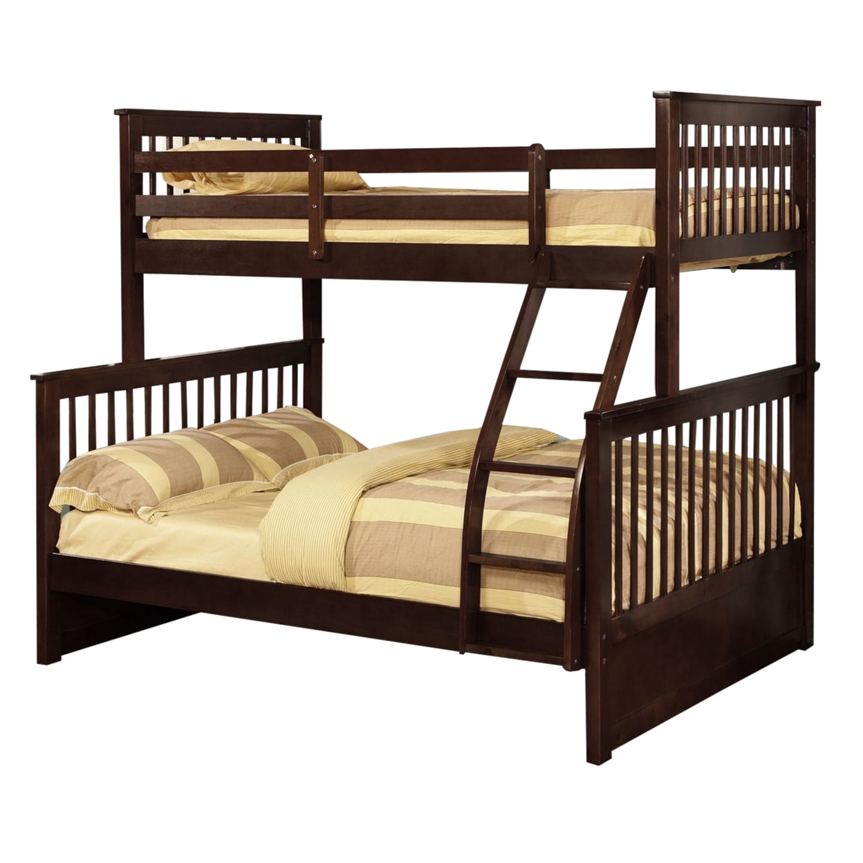 Picture of Benzara BM229183 Wooden Twin Over Full Bunk Bed with Slatted Headboard&#44; Dark Brown