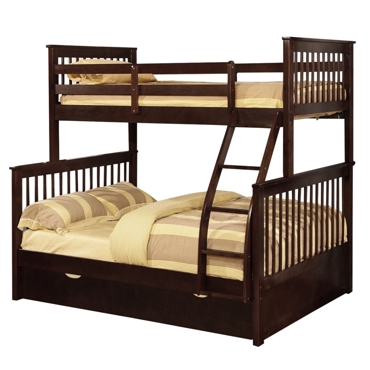 Picture of Benzara BM229184 Mission Style Twin Over Full Bunk Bed with Attached Trundle&#44; Dark Brown