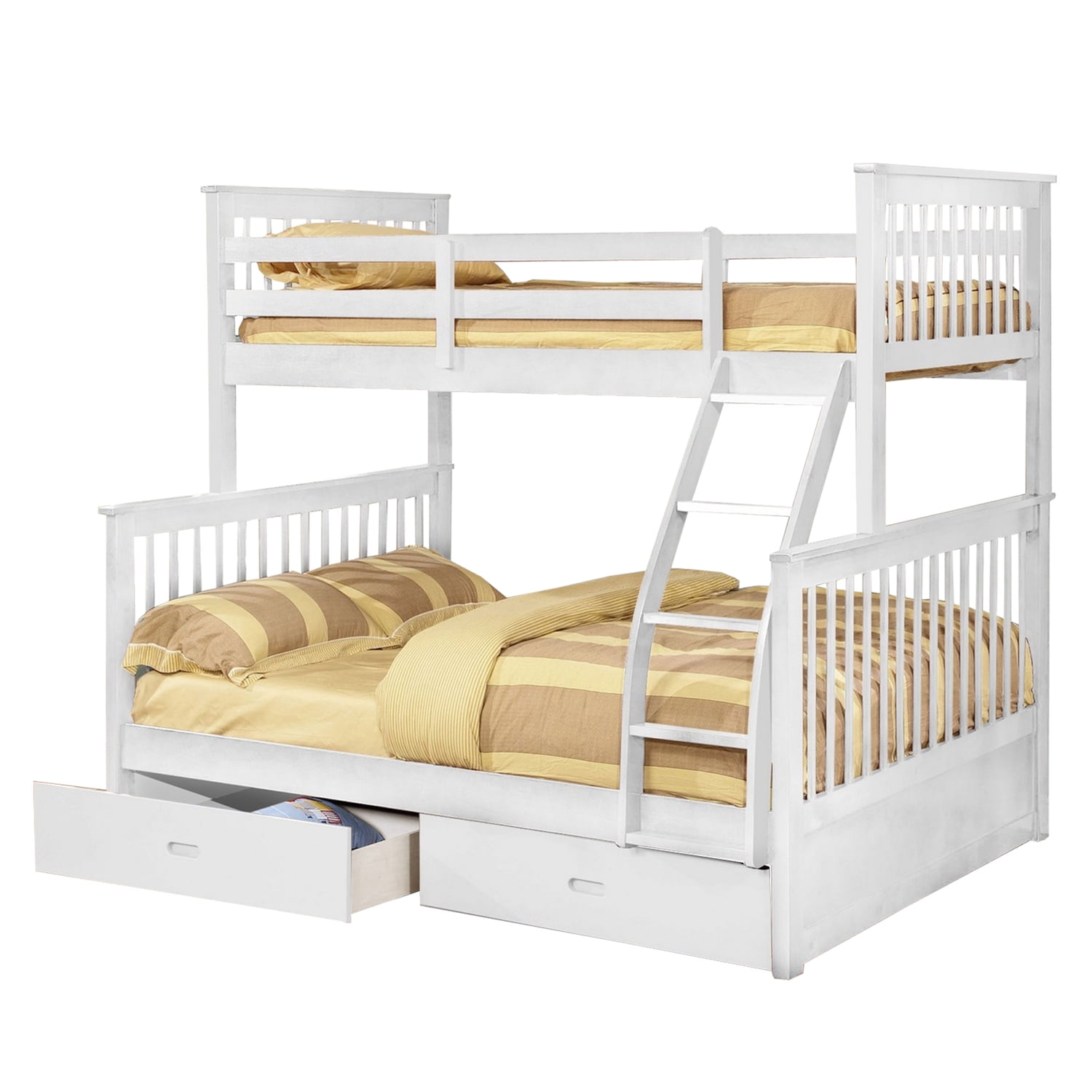 Picture of Benzara BM229194 Mission Style Wooden Bunk Bed with 2 Drawers&#44; White - Twin Over Full Size