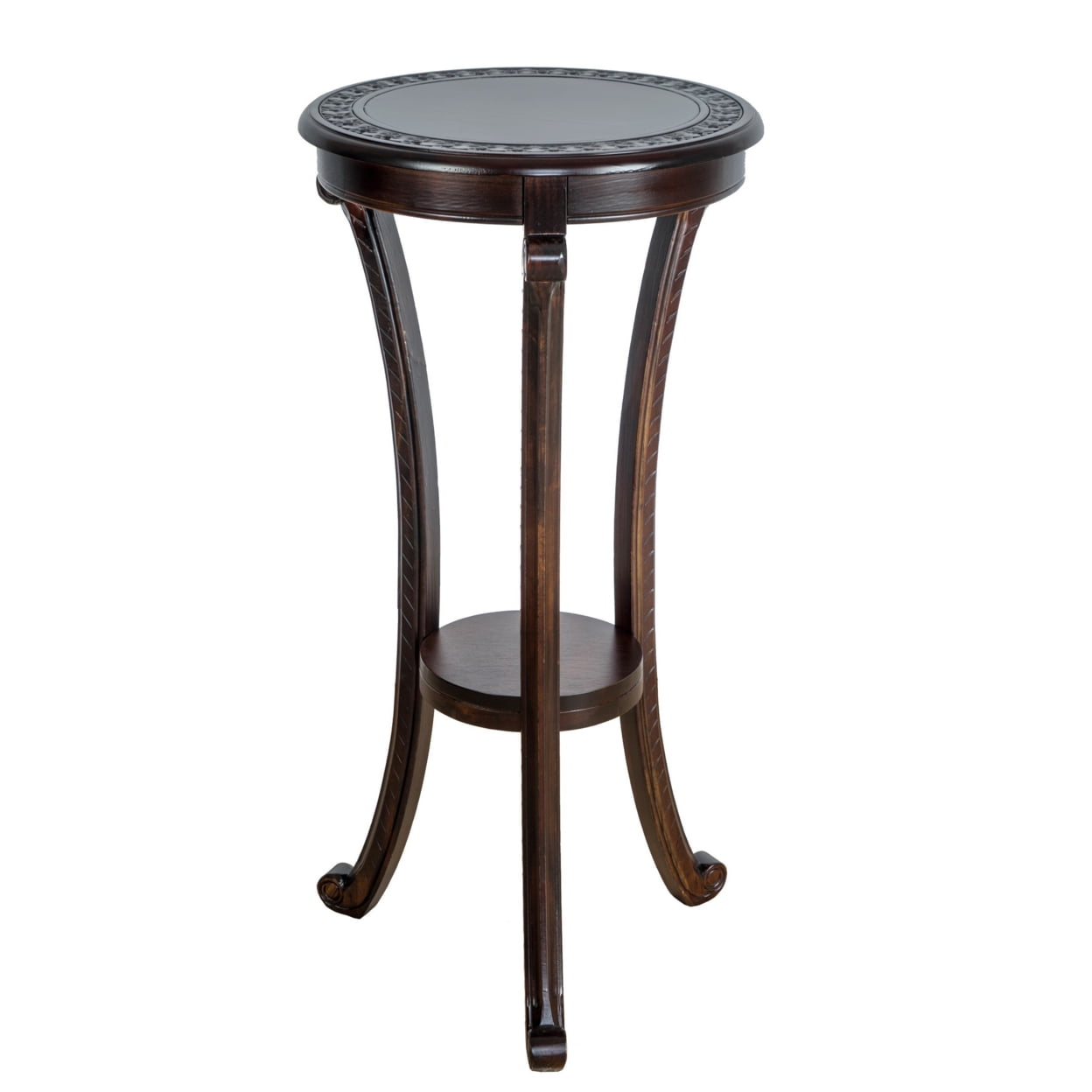 Picture of Benzara BM229395 Round Wooden Pedestal Table with Open Shelf&#44; Brown