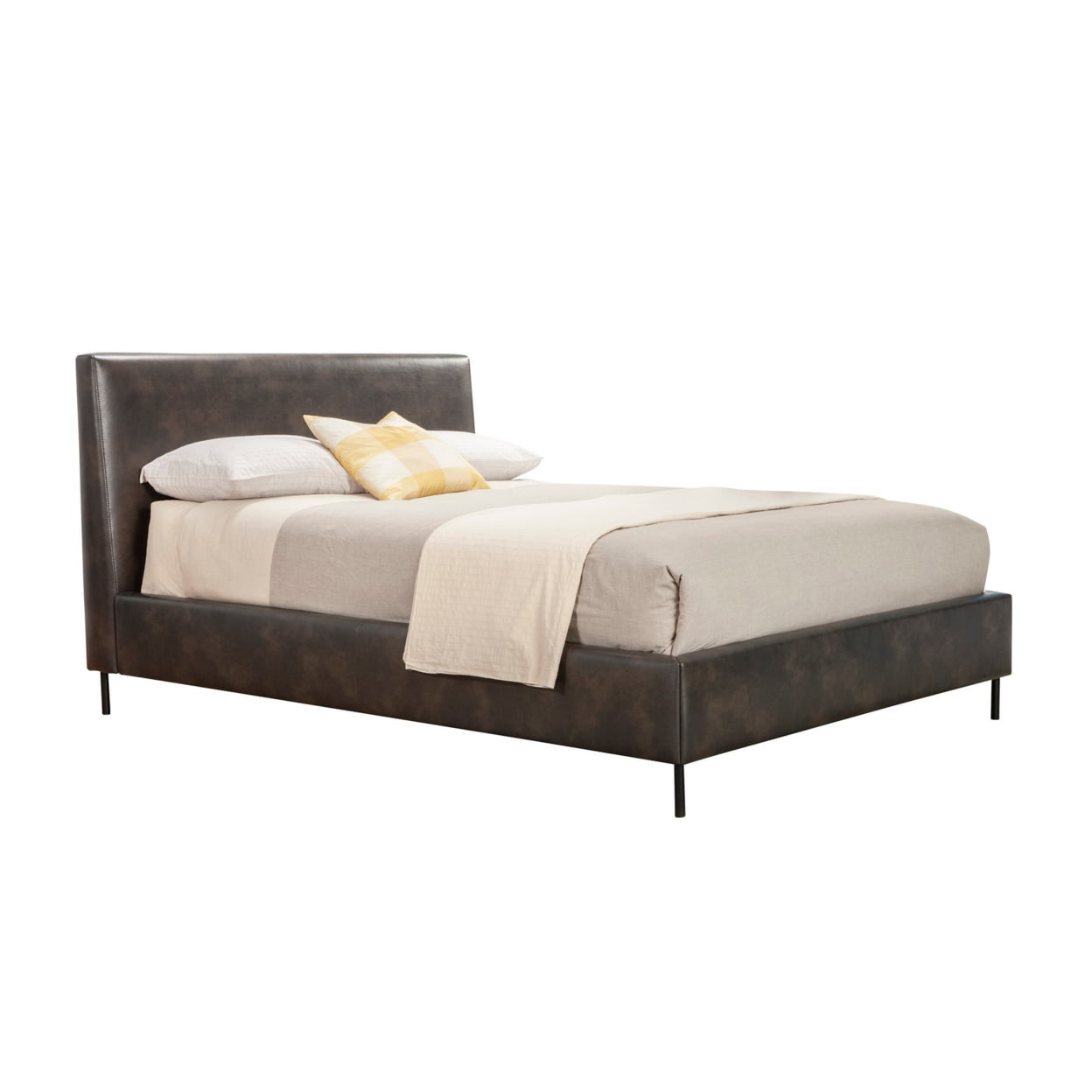 BM230770 Faux Leather Upholstered Full Size Bed with Metal Legs, Gray - 44 x 85 x 61.5 in -  Benjara