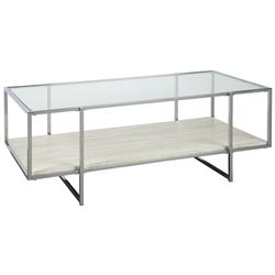 Picture of Benjara BM230903 48 in. Glass Top Cocktail Table with Stone Shelf&#44; Clear & Chrome