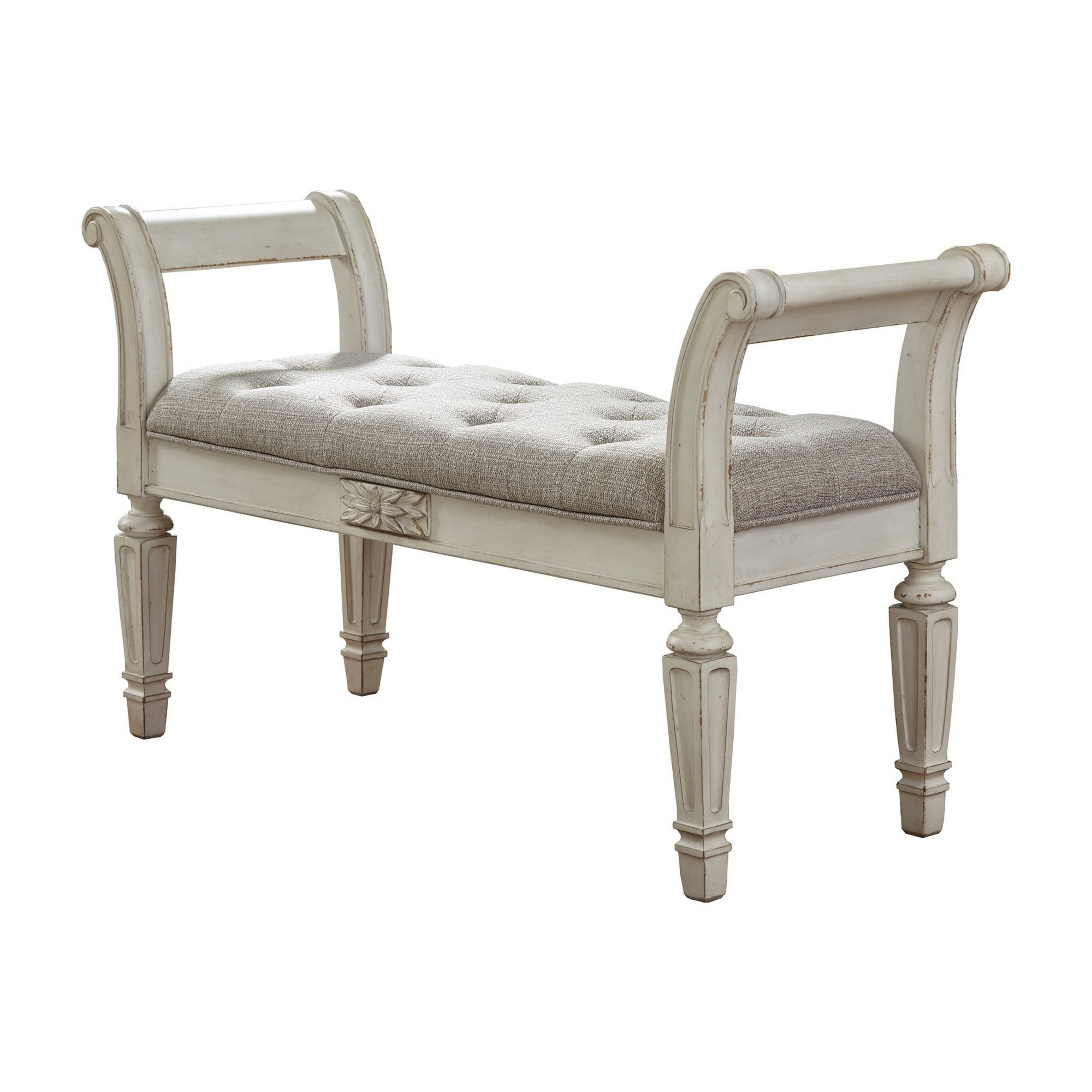 Picture of Benjara BM230917 46 in. Tufted Fabric Padded Wooden Accent Bench, Antique White