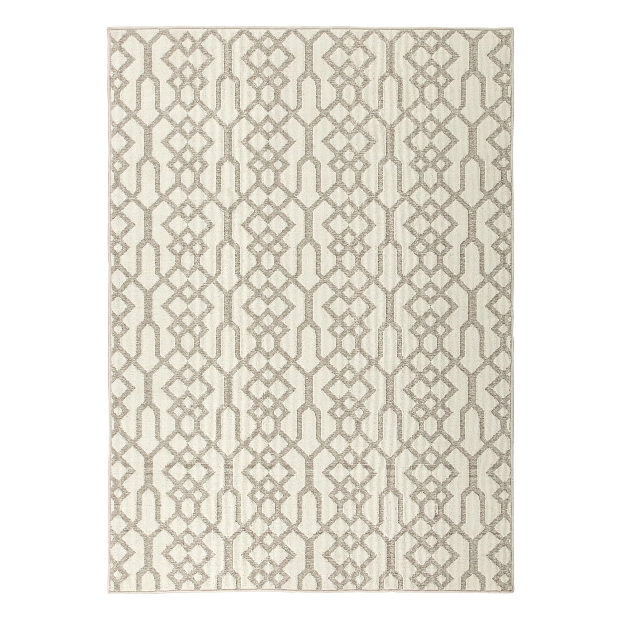 Picture of Benjara BM231397 Machine Tufted Fabric Rug with Intricate Chain Linked Pattern&#44; Beige - Medium