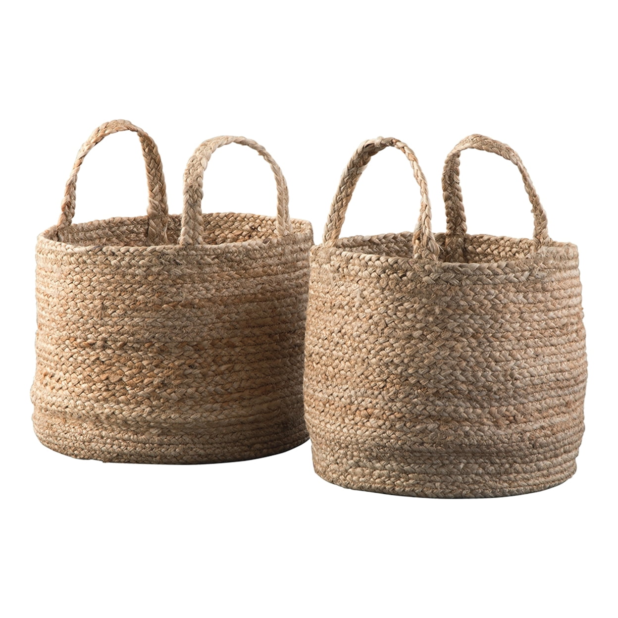 Picture of Benjara BM231422 Interwoven Braided Design Jute Basket with Curved Handles&#44; Brown - Set of 2