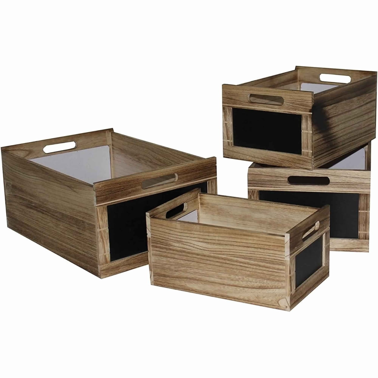 Picture of Benjara BM231484 Chalkboard Inserted Wooden Storage Box with Cutout Handles&#44; Brown - Set of 4