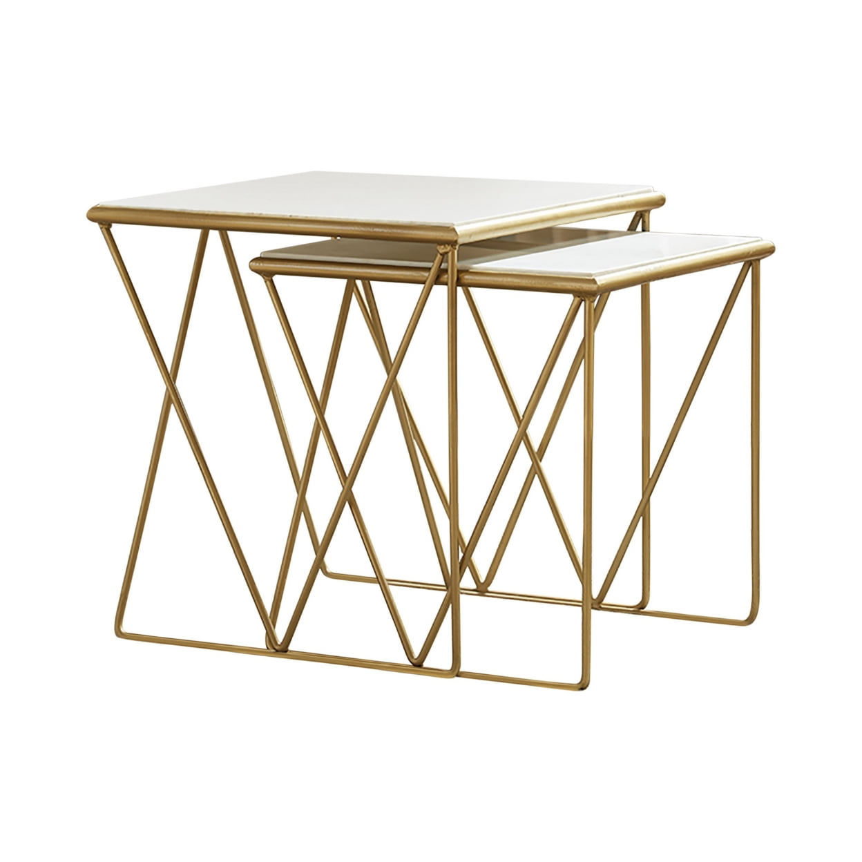Picture of Benjara BM230482 Marble Top Nesting Table with Geometric Base&#44; White & Gold - 2 Piece