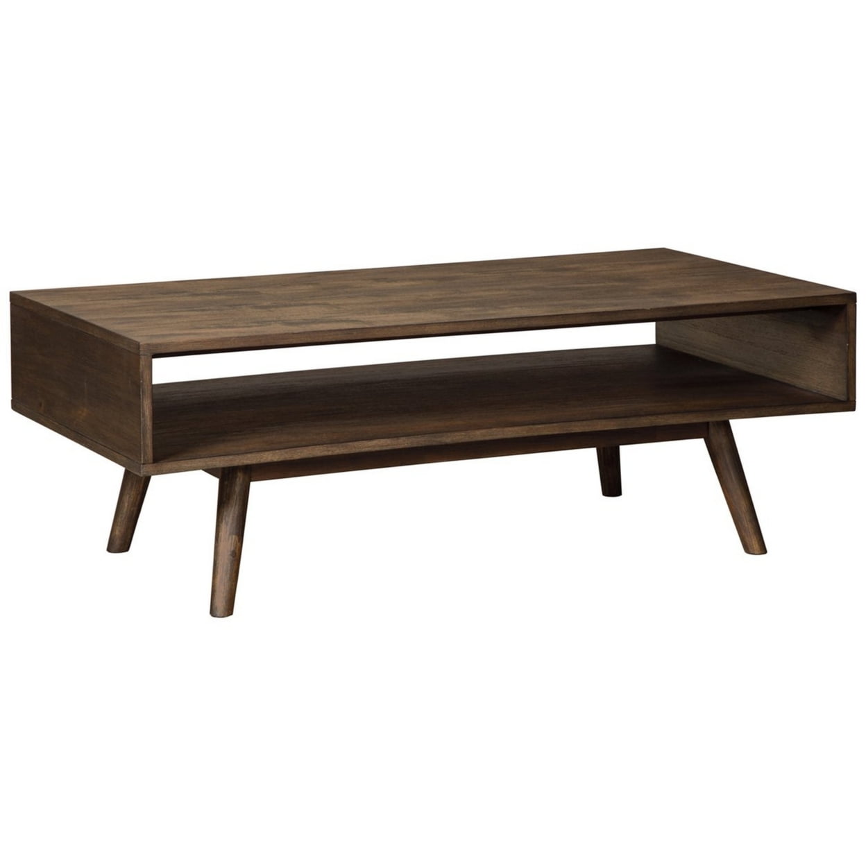 Picture of Benjara BM227428 Wooden Cocktail Table with Open Bottom Shelf & Angled Legs&#44; Brown