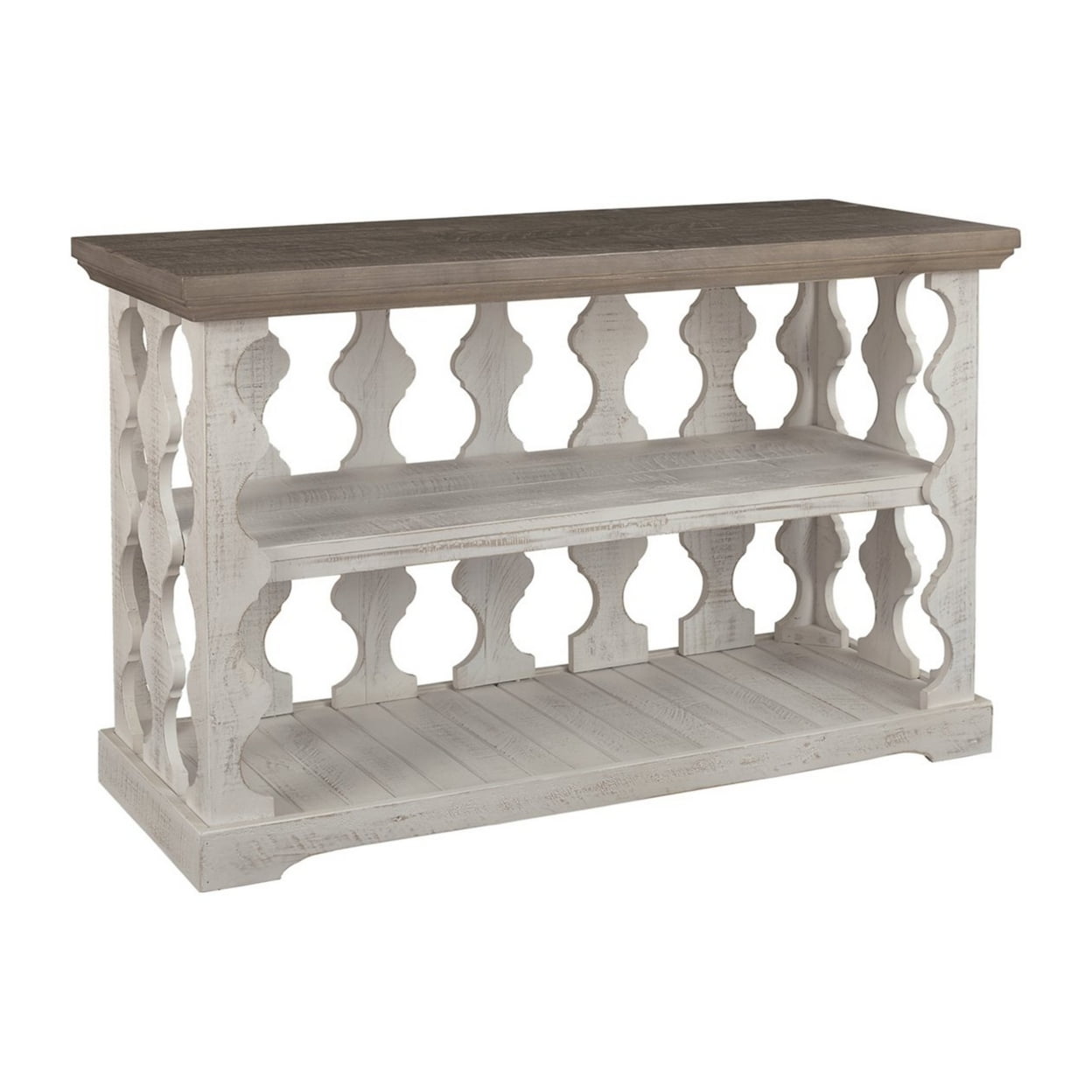 Picture of Benjara BM227433 Wooden Sofa Table with 2 Open Bottom Shelves&#44; Brown & Antique White - 27.88 x 45.5 x 17.25 in.