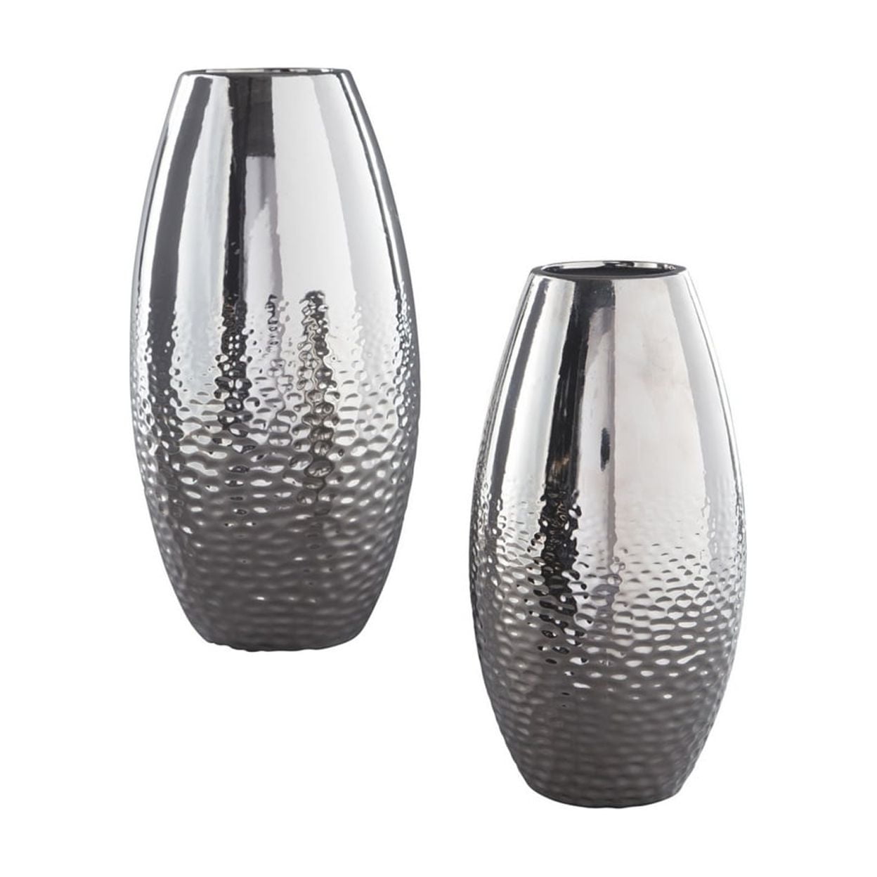 Picture of Benjara BM230970 Ceramic Vase with Textured Ripple Design, Silver - Set of 2