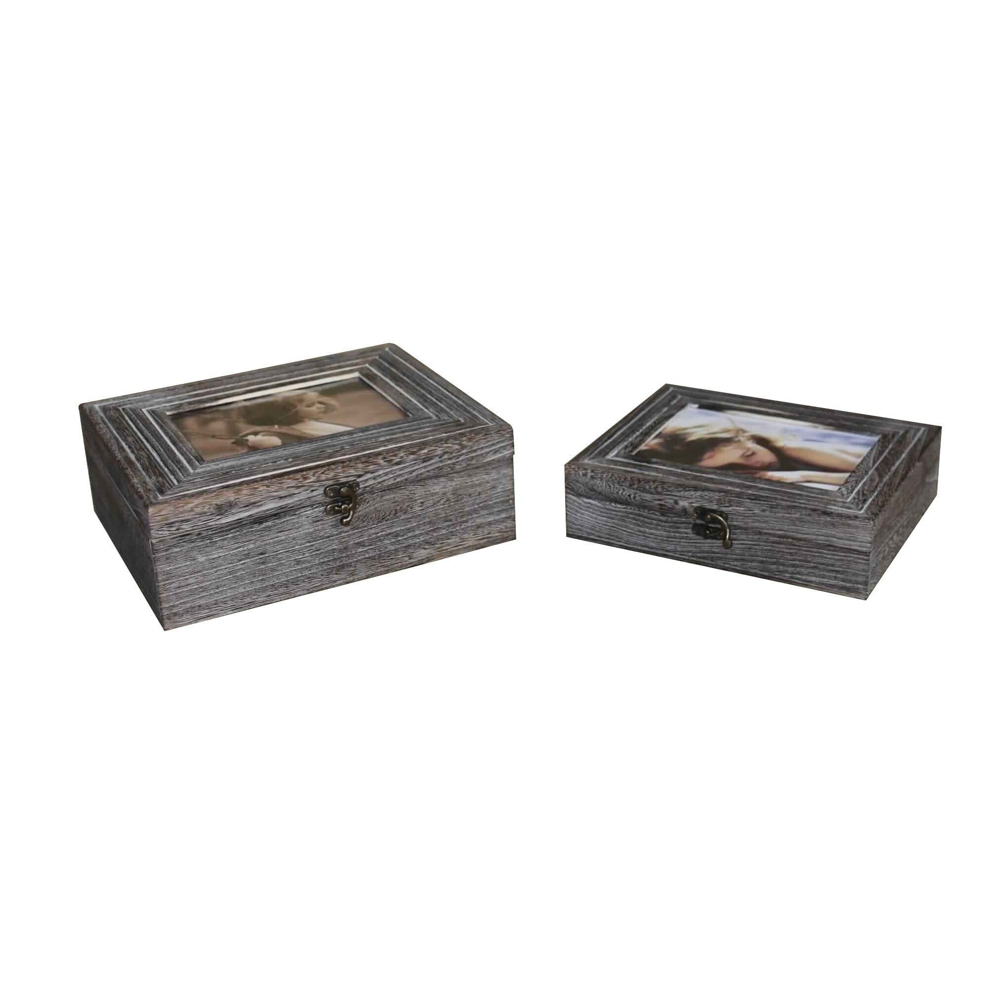 Picture of Benjara BM231489 Molded Wooden Storage Box with Photo Frame Lid&#44; Grey - Set of 2