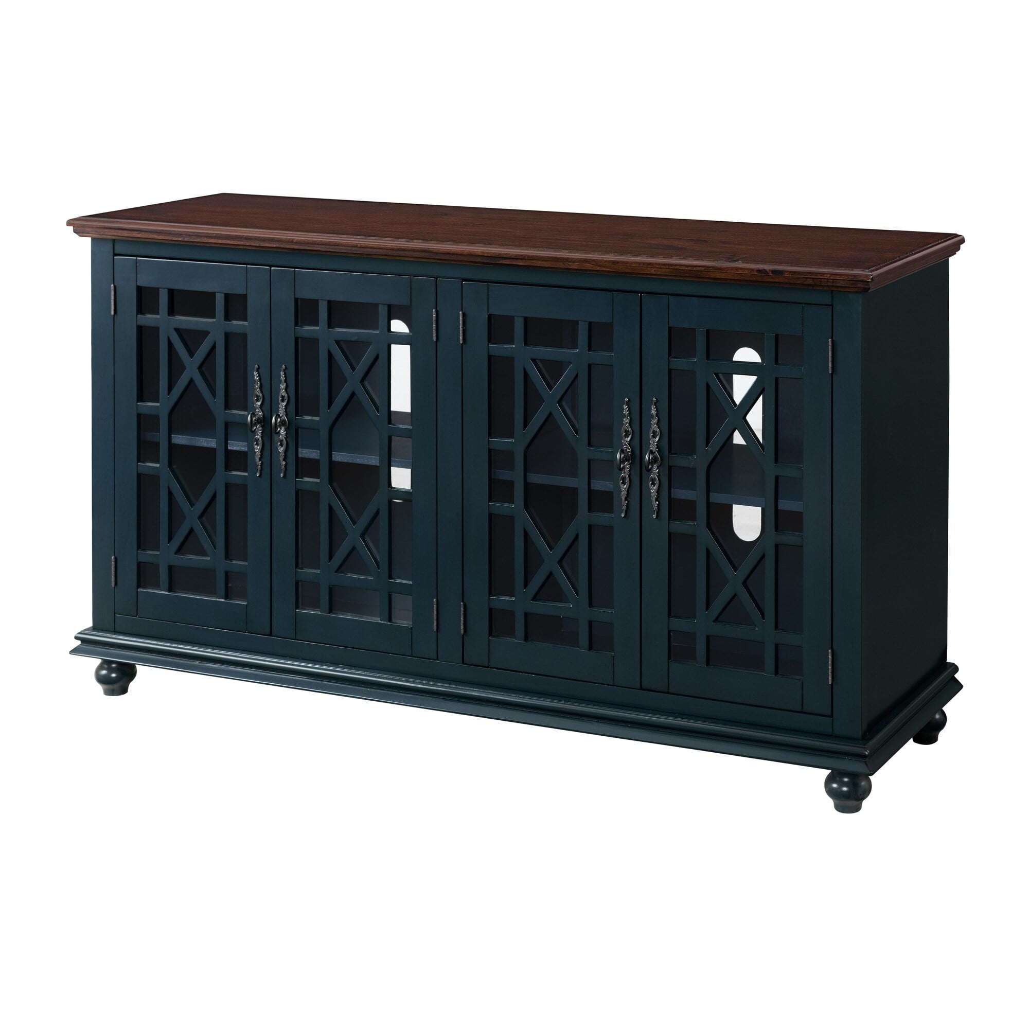 Picture of Benjara BM231513 18 x 35 x 63 in. Traditional Wooden TV Stand with Turned Leg&#44; Brown & Blue