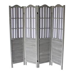 Picture of Benjara BM231634 4 Panel Arc Shutter Style Room Divider with Slat Panelling&#44; Gray