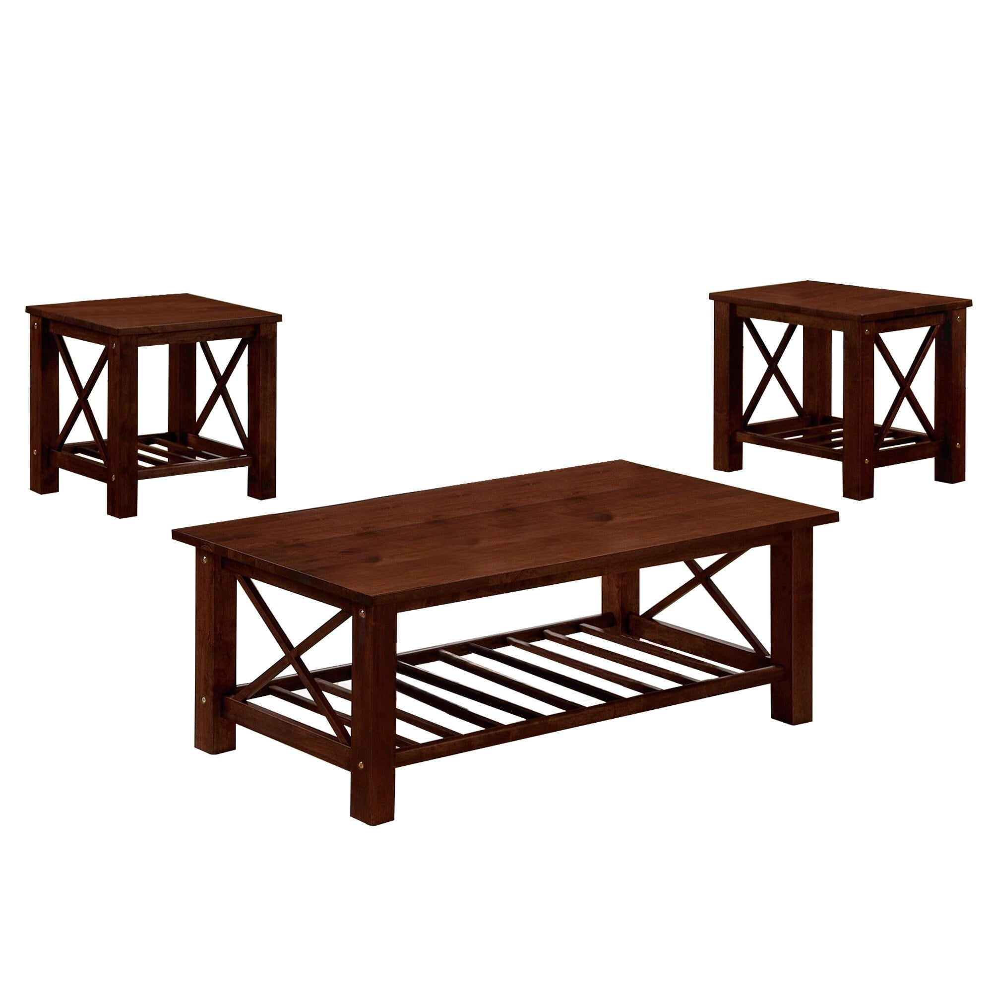 Picture of Benjara BM231856 Slatted Bottom Shelf Wooden Coffee Table & End Table&#44; Brown - 3 Piece
