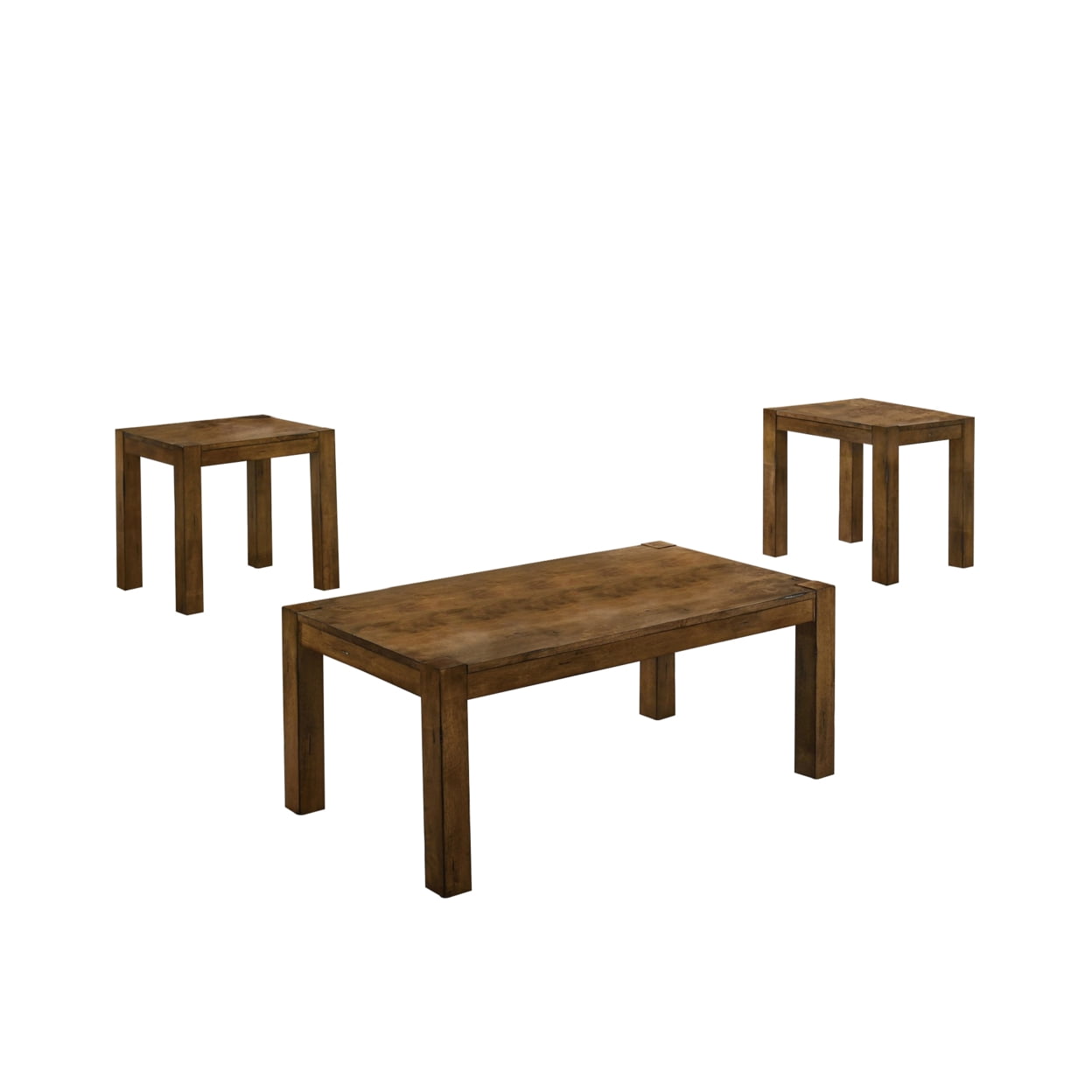 BM231858 Wooden Coffee & End Table with Block Legs, Brown - 3 Piece -  Benjara