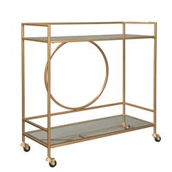 Picture of Benjara BM231917 36.63 x 16 x 37 in. Metal Frame Bar Cart with 2 Mirrored Shelves&#44; Antique Gold